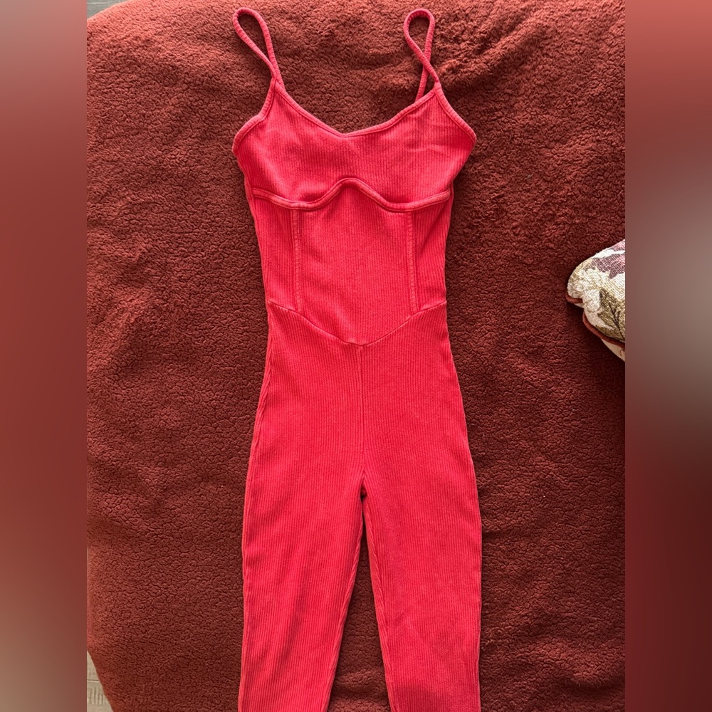 Red Strapless Jumpsuit from Baddieville